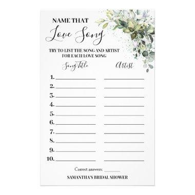 Eucalyptus Name that Love Song Shower Game Invitations Flyer