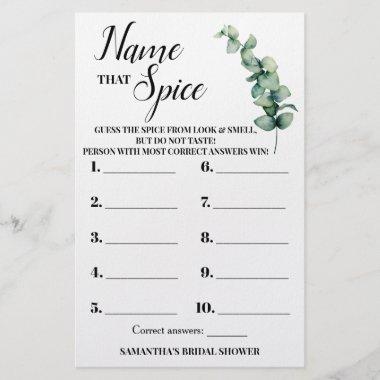 Eucalyptus Name that Spice Bridal Shower Game Invitations Flyer