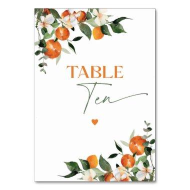 Eucalyptus oranges citrus theme table number Ten