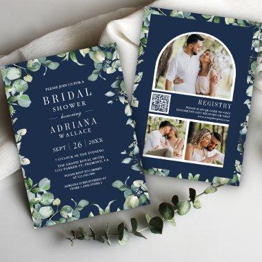 Eucalyptus Photo QR Code Navy Blue