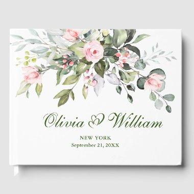 Eucalyptus Pink Blush Roses Wedding Guest Book