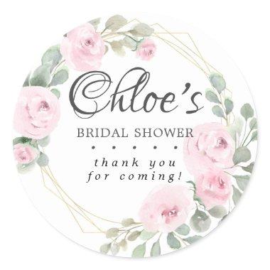 Eucalyptus Pink Floral Bridal Shower Thank You Classic Round Sticker