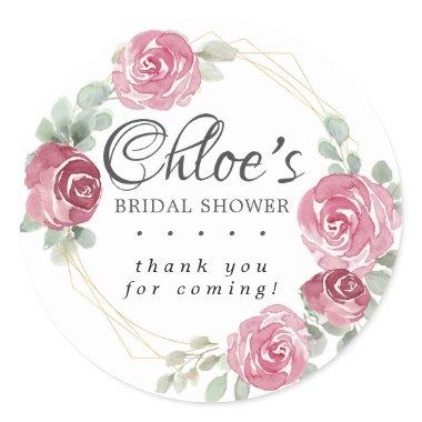 Eucalyptus Pink Floral Bridal Shower Thank You Classic Round Sticker