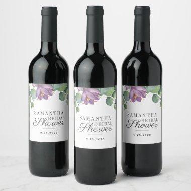 Eucalyptus Purple Green Floral Bridal Shower Wine Label