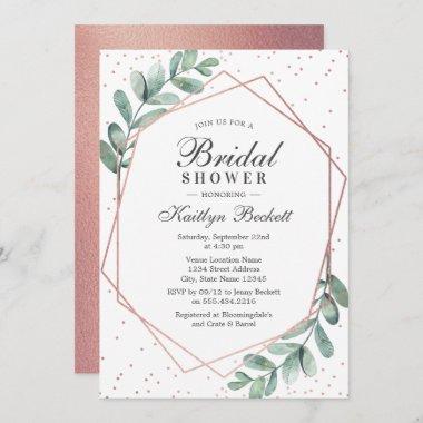 Eucalyptus Rose Gold Geometric Bridal Shower Invitations