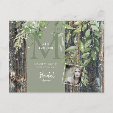 Eucalyptus Rustic Photo Sage Bridal Shower Lights Invitation PostInvitations