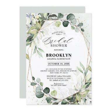 Eucalyptus Sage Greenery Geometric Bridal Shower Invitations