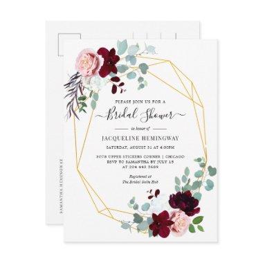 Eucalyptus Script Burgundy Floral Bridal Shower Invitation PostInvitations