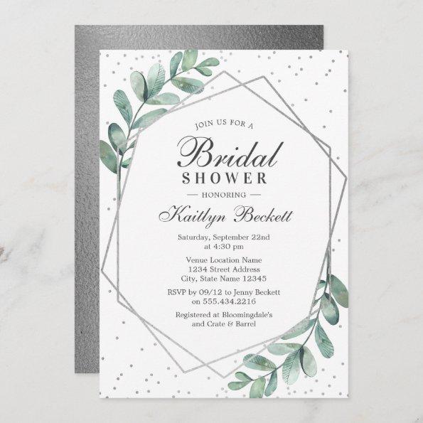 Eucalyptus Silver Geometric Bridal Shower Invitations