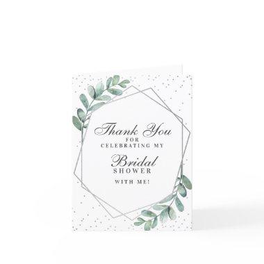 Eucalyptus Silver Geometric Bridal Shower Thank You Invitations