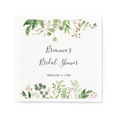 Eucalyptus Simple Brown Floral Bridal Shower Napkins