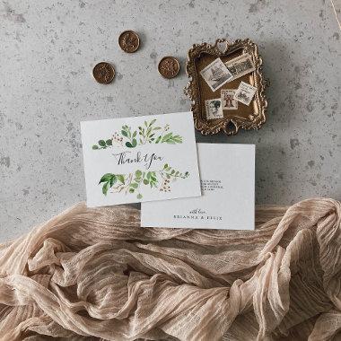 Eucalyptus Simple Brown Floral Flat Wedding Thank You Invitations