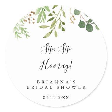 Eucalyptus Simple Sip Sip Hooray Bridal Shower Classic Round Sticker