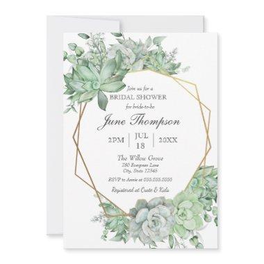 Eucalyptus Succulent Greenery Border Bridal Shower Invitations