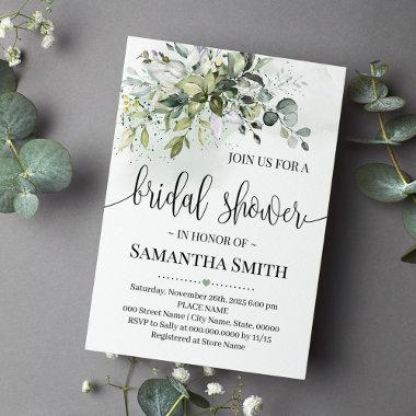 Eucalyptus succulent greenery bridal shower Invitations