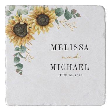 Eucalyptus Sunflower Botanical Modern Typography Trivet