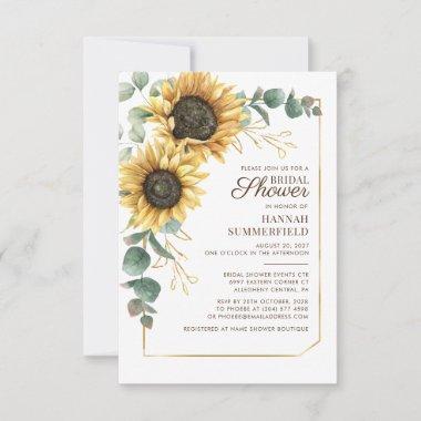 Eucalyptus Sunflower Bridal Shower Botanical Invitations