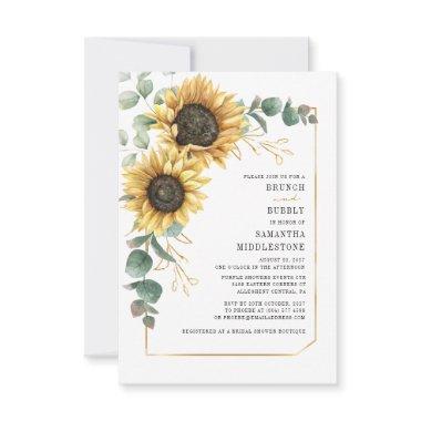 Eucalyptus Sunflower Bridal Shower Brunch Bubbly Invitations