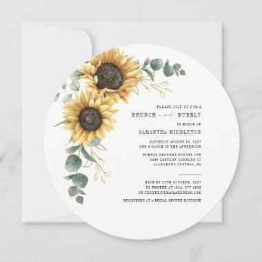 Eucalyptus Sunflower Brunch Bubbly Bridal Shower Invitations