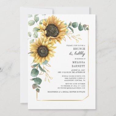 Eucalyptus Sunflower Floral Brunch and Bubbly Invitations