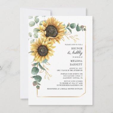 Eucalyptus Sunflower Floral Greenery Brunch Bubbly Invitations