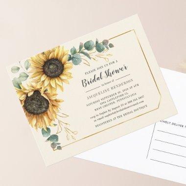Eucalyptus Sunflower Floral Script Bridal Shower Invitation PostInvitations