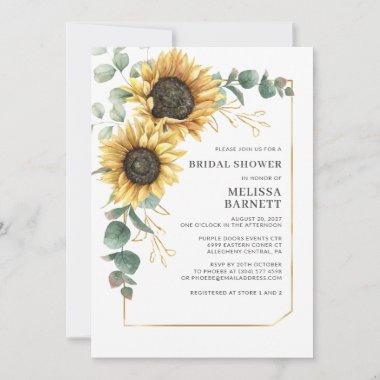 Eucalyptus Sunflower Geometric Bridal Shower Invitations