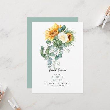 Eucalyptus Sunflower Turquoise Bridal Shower Invitations