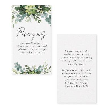 Eucalyptus Watercolor Bridal Shower Recipe Request Enclosure Invitations