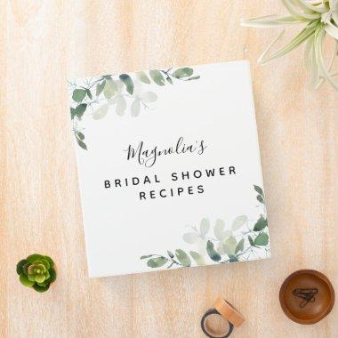 Eucalyptus Watercolor Bridal Shower Recipes 3 Ring Binder