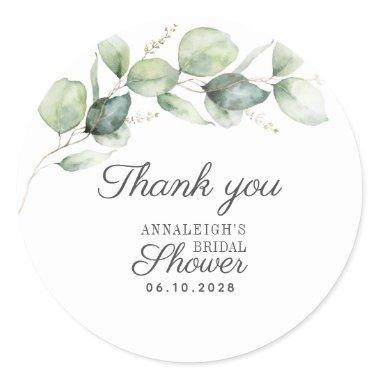 Eucalyptus Watercolor Bridal Shower Thank You Classic Round Sticker