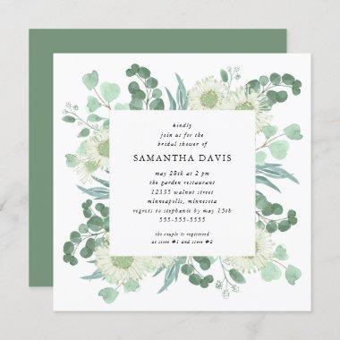 Eucalyptus Watercolor Foliage Floral Bridal Shower Invitations
