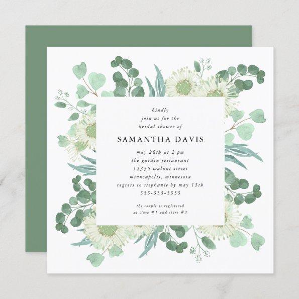 Eucalyptus Watercolor Foliage Floral Bridal Shower Invitations