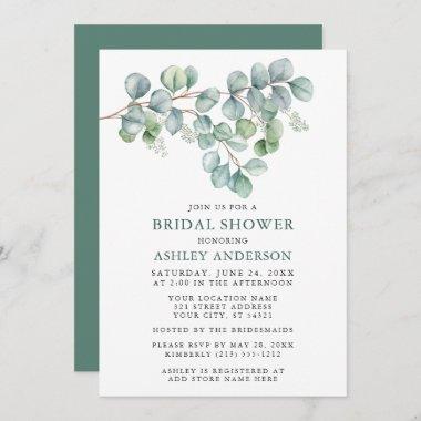 Eucalyptus Watercolor Greenery Bridal Shower Invitations
