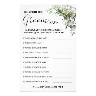 Eucalyptus What did Groom Say Shower Game Invitations Flyer