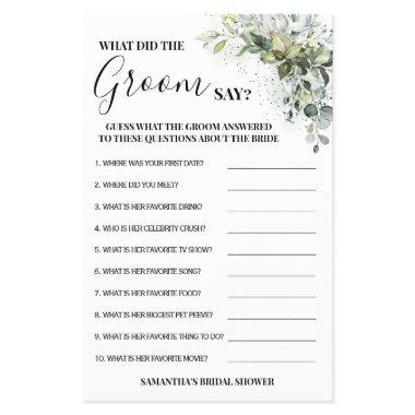 Eucalyptus What did Groom Say Shower Game  Flyer