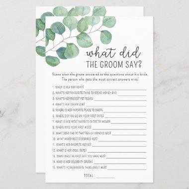 Eucalyptus - What did the groom say bridal game