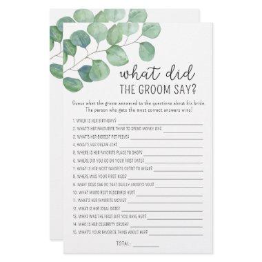 Eucalyptus - What did the groom say bridal game