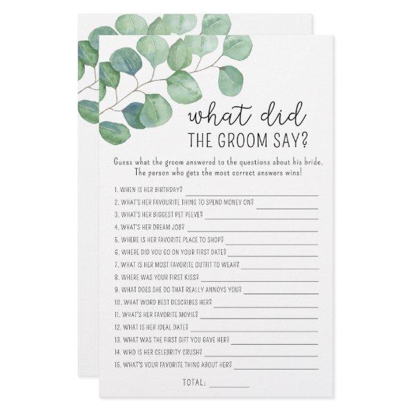 Eucalyptus - What did the groom say bridal game