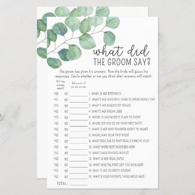 Eucalyptus - What did the groom say bridal game