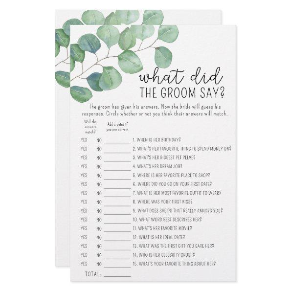 Eucalyptus - What did the groom say bridal game