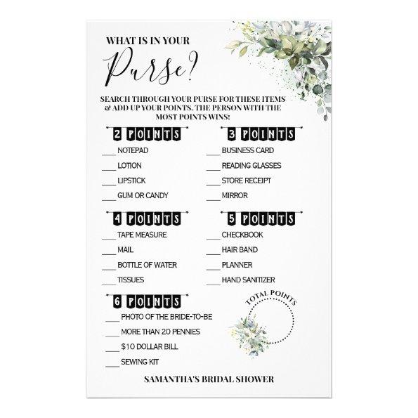 Eucalyptus What is in your Purse Shower Game Invitations Flyer