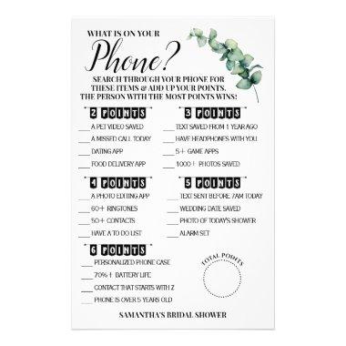 Eucalyptus What is on your Phone Shower Game Invitations Flyer