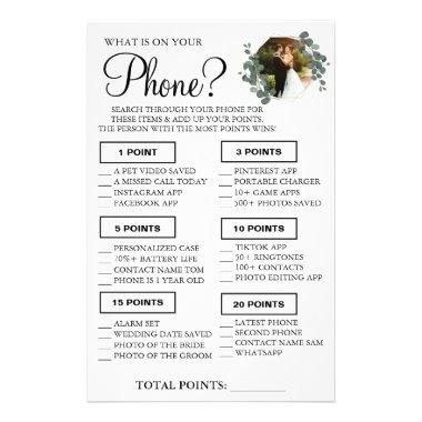 Eucalyptus What is on your phone Shower game Invitations Flyer