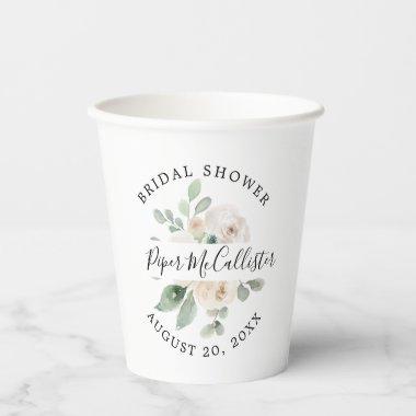 Eucalyptus White Floral Bridal Shower Paper Cups