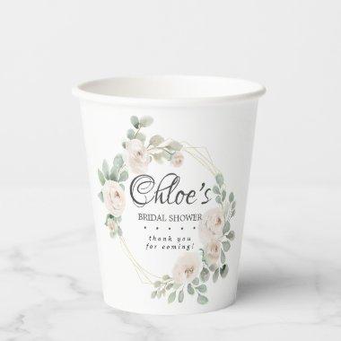 Eucalyptus White Floral Bridal Shower Paper Cups