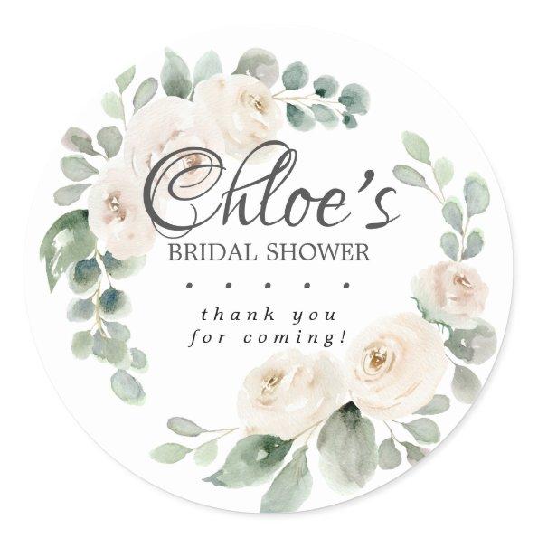 Eucalyptus White Floral Bridal Shower Thank You Classic Round Sticker