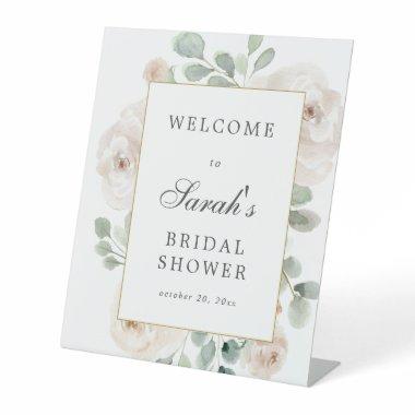 Eucalyptus White Floral Bridal Shower Welcome Pedestal Sign
