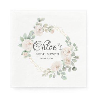 Eucalyptus White Rose Floral Bridal Shower Napkins