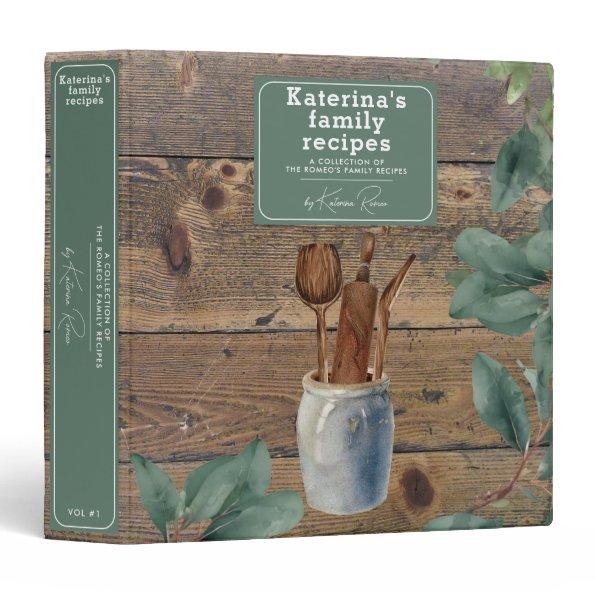 Eucalyptus Wood Kitchen Utensils Family Recipe 3 Ring Binder